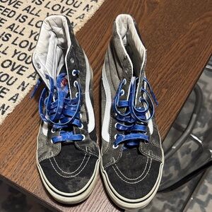 Vans Black and White High-Top Sneakers with Blue Laces